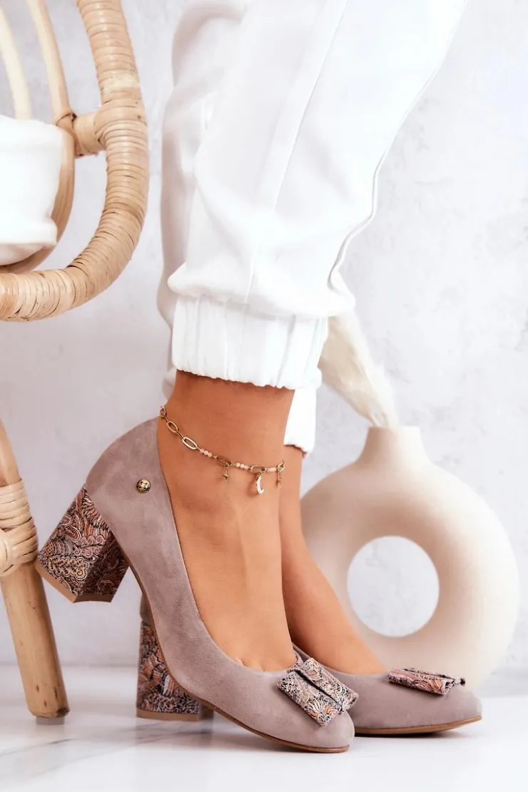 Outlet Maciejka Czółenka Damskie Zamszowe Beżowe 3356A-10/00-1