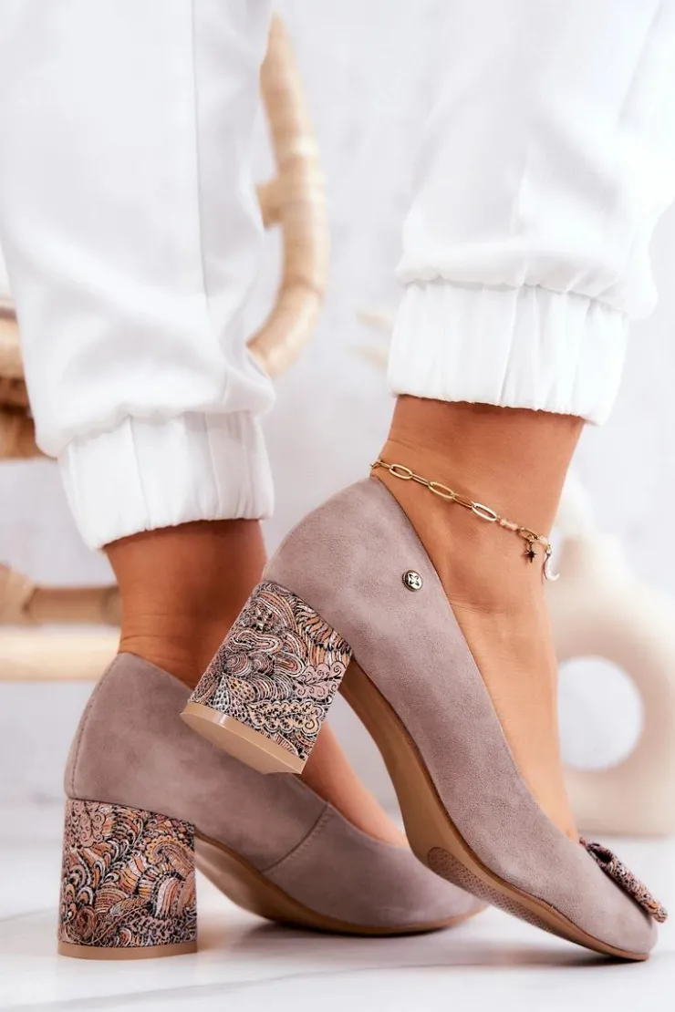 Outlet Maciejka Czółenka Damskie Zamszowe Beżowe 3356A-10/00-1