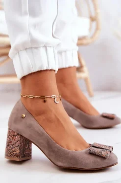 Outlet Maciejka Czółenka Damskie Zamszowe Beżowe 3356A-10/00-1