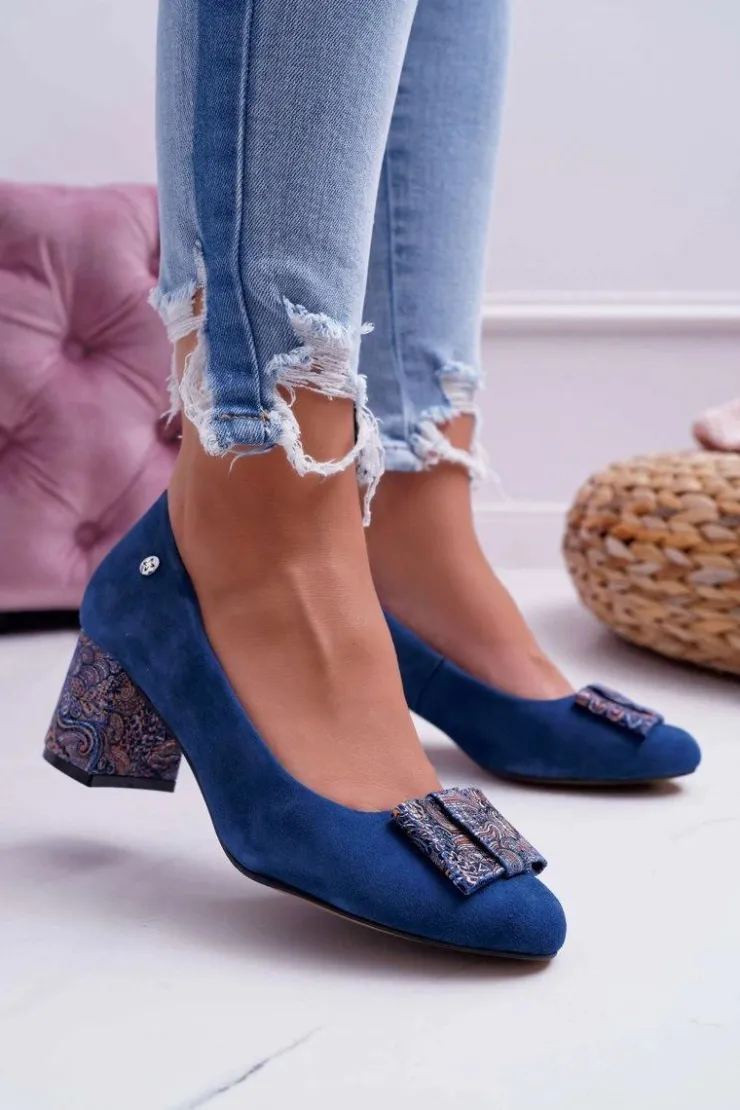 Outlet Maciejka Czółenka Damskie Zamszowe Granatowe 3356A-17/00-1