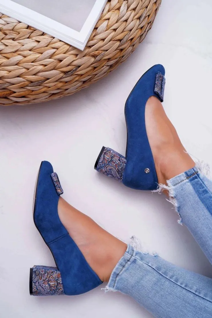 Outlet Maciejka Czółenka Damskie Zamszowe Granatowe 3356A-17/00-1