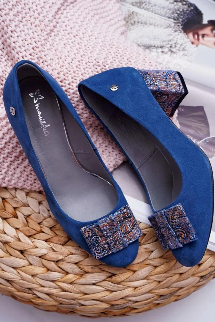 Outlet Maciejka Czółenka Damskie Zamszowe Granatowe 3356A-17/00-1