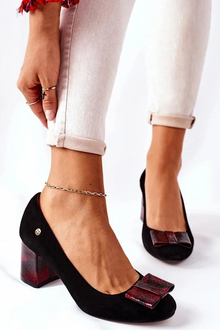 Damskie Maciejka Czółenka Damskie Zamszowe Czarne 3356A-20