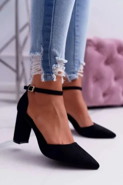 Damskie Boto Czółenka Damskie Na Słupku Czarne Grette