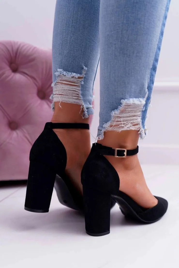 Damskie Boto Czółenka Damskie Na Słupku Czarne Grette