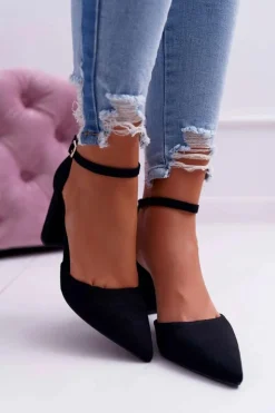 Damskie Boto Czółenka Damskie Na Słupku Czarne Grette