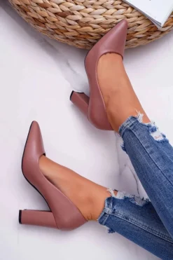 New Boto Czółenka Damskie Na Słupku Ciemny Róż Femmini