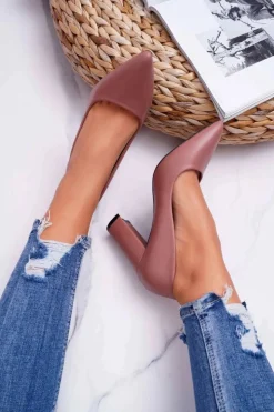 New Boto Czółenka Damskie Na Słupku Ciemny Róż Femmini