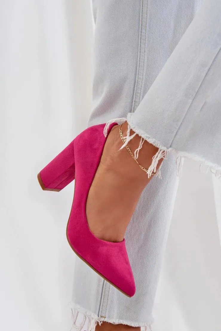 Damskie Boto Czółenka Damskie Na Słupku Eko Zamszowe Fuksja Florena