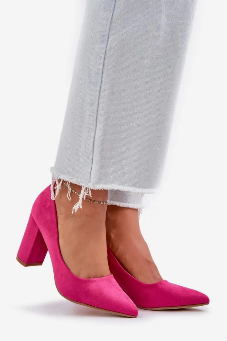 Damskie Boto Czółenka Damskie Na Słupku Eko Zamszowe Fuksja Florena