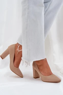 Boto Czółenka Zamszowe|Czółenka Na Słupku*Czółenka Damskie Na Słupku Eko Zamszowe Ciemnobeżowe Florena Beżowy