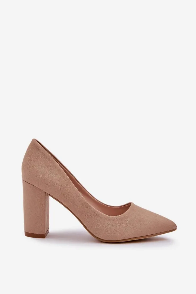 Boto Czółenka Zamszowe|Czółenka Na Słupku*Czółenka Damskie Na Słupku Eko Zamszowe Ciemnobeżowe Florena Beżowy