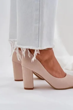 Sale Boto Czółenka Damskie Na Słupku Eko Zamszowe Beżowe Florena Beżowy