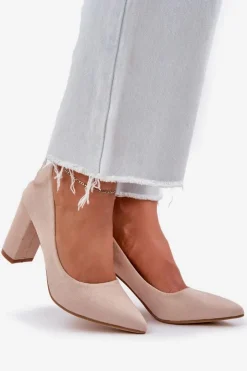 Sale Boto Czółenka Damskie Na Słupku Eko Zamszowe Beżowe Florena Beżowy