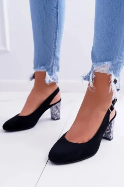 Clearance Buty Sergio Leone Czółenka Damskie Na Słupku Galanterki Sergio Leone SK788 Czarne Lati