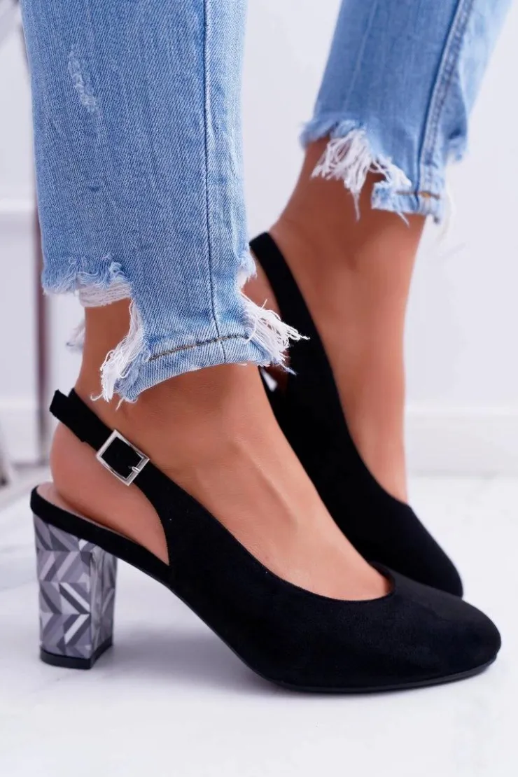 Clearance Buty Sergio Leone Czółenka Damskie Na Słupku Galanterki Sergio Leone SK788 Czarne Lati