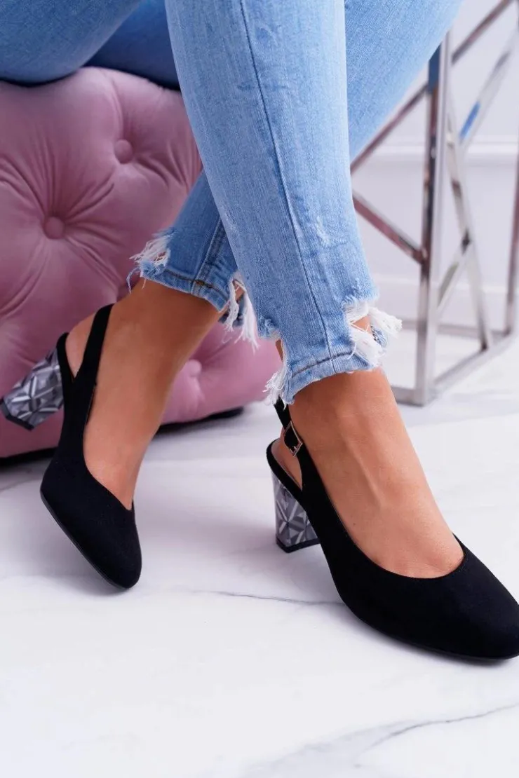 Clearance Buty Sergio Leone Czółenka Damskie Na Słupku Galanterki Sergio Leone SK788 Czarne Lati