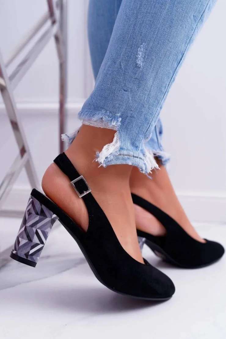 Clearance Buty Sergio Leone Czółenka Damskie Na Słupku Galanterki Sergio Leone SK788 Czarne Lati