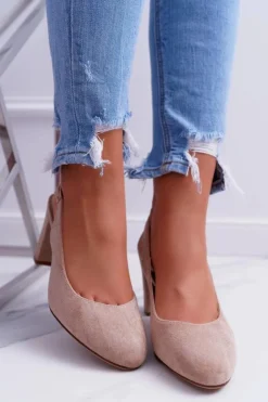 Buty Sergio Leone Czółenka Zamszowe|Czółenka Na Słupku*Czółenka Damskie Na Słupku Galanterki Sergio Leone SK788 Beżowe Lati