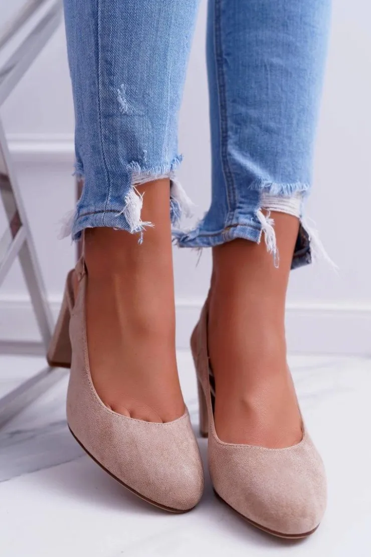 Buty Sergio Leone Czółenka Zamszowe|Czółenka Na Słupku*Czółenka Damskie Na Słupku Galanterki Sergio Leone SK788 Beżowe Lati