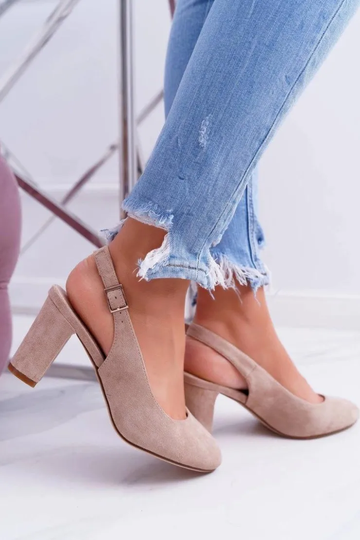 Buty Sergio Leone Czółenka Zamszowe|Czółenka Na Słupku*Czółenka Damskie Na Słupku Galanterki Sergio Leone SK788 Beżowe Lati