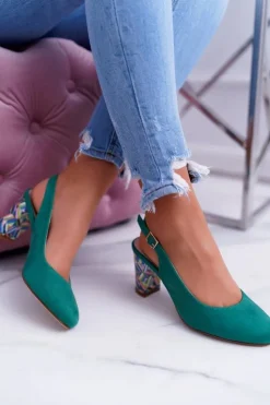 New Buty Sergio Leone Czółenka Damskie Na Słupku Galanterki Sergio Leone SK788 Zielone Lati