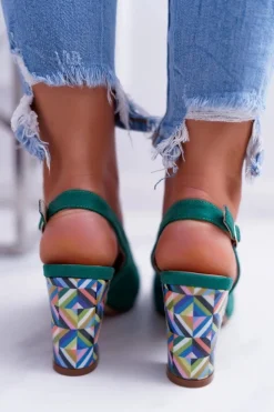 New Buty Sergio Leone Czółenka Damskie Na Słupku Galanterki Sergio Leone SK788 Zielone Lati