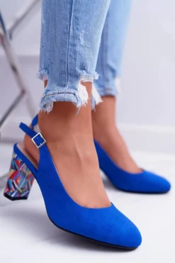 Damskie Buty Sergio Leone Czółenka Damskie Na Słupku Galanterki Sergio Leone SK788 Niebieskie Lati