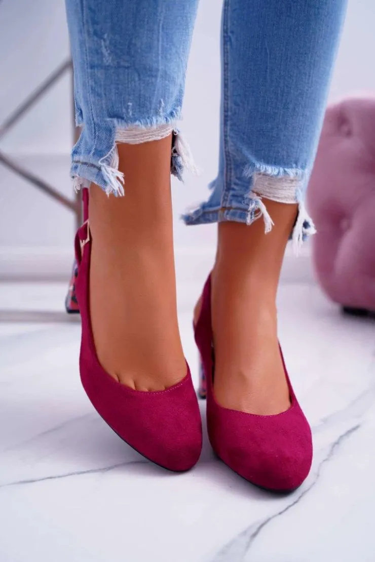 Buty Sergio Leone Czółenka Zamszowe|Czółenka Na Słupku*Czółenka Damskie Na Słupku Galanterki Sergio Leone SK788 Fuksja Lati