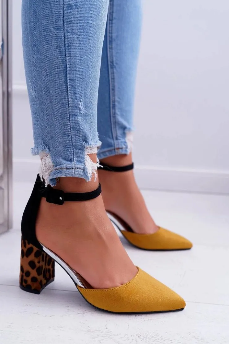 Boto Czółenka Zamszowe|Czółenka Na Słupku*Czółenka Damskie Na Słupku Panterki Żółte Ferri