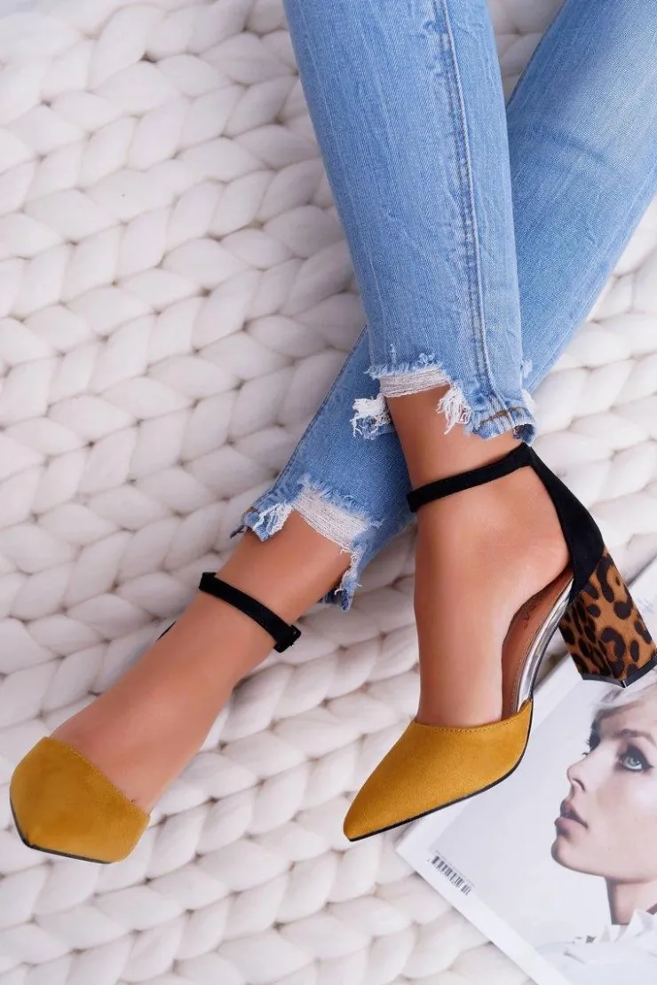 Boto Czółenka Zamszowe|Czółenka Na Słupku*Czółenka Damskie Na Słupku Panterki Żółte Ferri