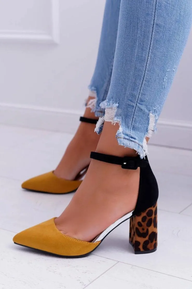 Boto Czółenka Zamszowe|Czółenka Na Słupku*Czółenka Damskie Na Słupku Panterki Żółte Ferri