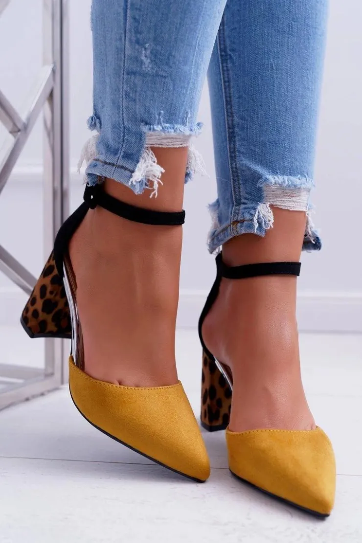 Boto Czółenka Zamszowe|Czółenka Na Słupku*Czółenka Damskie Na Słupku Panterki Żółte Ferri