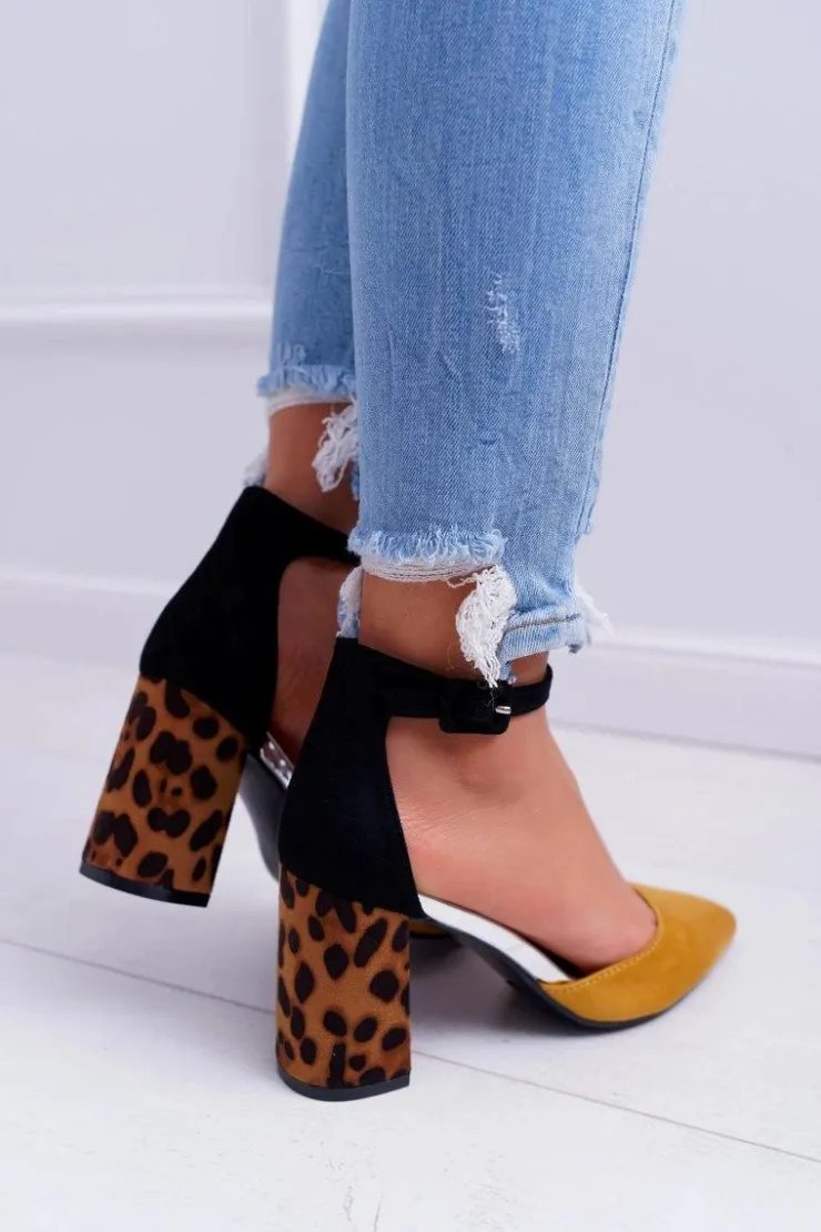 Boto Czółenka Zamszowe|Czółenka Na Słupku*Czółenka Damskie Na Słupku Panterki Żółte Ferri