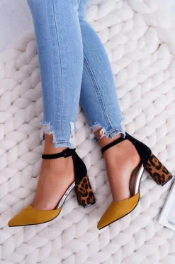 Boto Czółenka Zamszowe|Czółenka Na Słupku*Czółenka Damskie Na Słupku Panterki Żółte Ferri