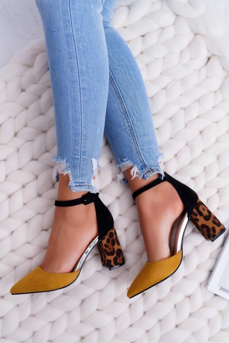 Boto Czółenka Zamszowe|Czółenka Na Słupku*Czółenka Damskie Na Słupku Panterki Żółte Ferri