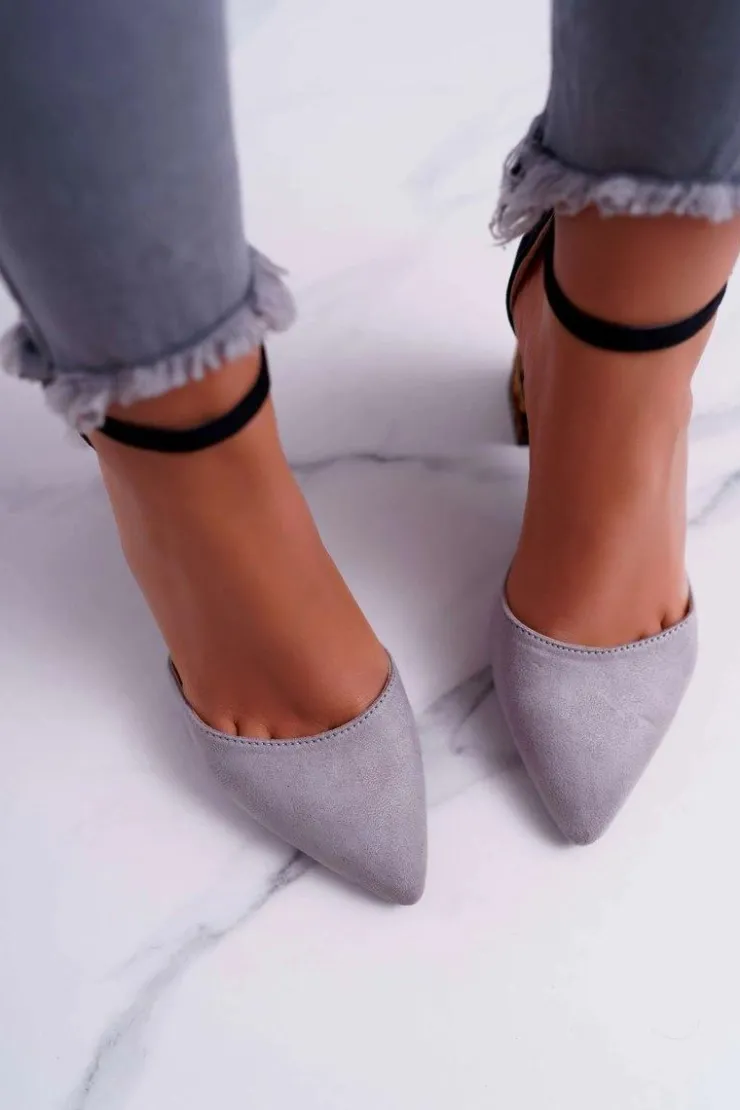 Boto Czółenka Zamszowe|Czółenka Na Słupku*Czółenka Damskie Na Słupku Panterki Szare Ferri