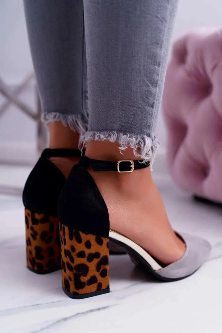 Boto Czółenka Zamszowe|Czółenka Na Słupku*Czółenka Damskie Na Słupku Panterki Szare Ferri