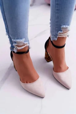 Discount Boto Czółenka Damskie Na Słupku Panterki Beżowe Ferri