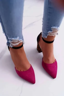 Best Boto Czółenka Damskie Na Słupku Panterki Fuksja Ferri