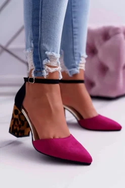 Best Boto Czółenka Damskie Na Słupku Panterki Fuksja Ferri