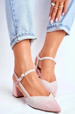 Boto Czółenka Na Słupku*Czółenka Damskie Na Słupku Różowe Złoto Alice