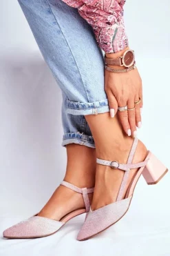 Boto Czółenka Na Słupku*Czółenka Damskie Na Słupku Różowe Złoto Alice