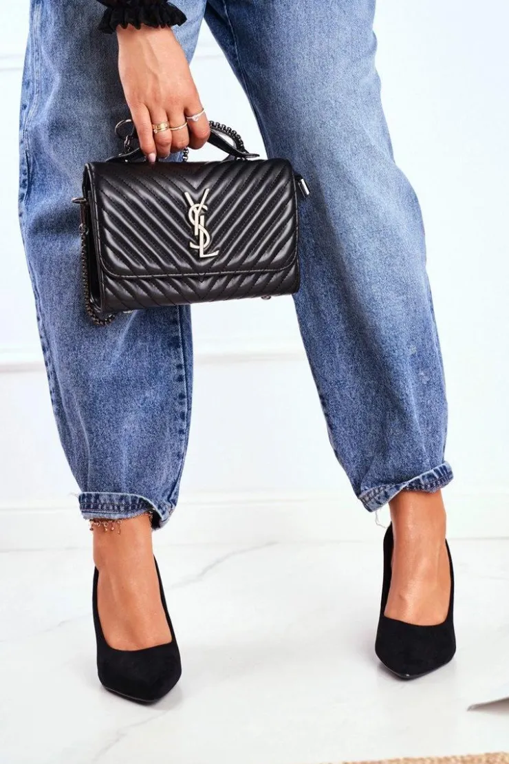 Buty Sergio Leone Czółenka Zamszowe|Czółenka Na Słupku*Czółenka Damskie Na Słupku Sergio Leone Czarne PB216