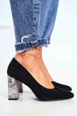 Buty Sergio Leone Czółenka Zamszowe|Czółenka Na Słupku*Czółenka Damskie Na Słupku Sergio Leone Czarne PB216