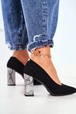 Buty Sergio Leone Czółenka Zamszowe|Czółenka Na Słupku*Czółenka Damskie Na Słupku Sergio Leone Czarne PB216