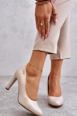 Clearance Buty Sergio Leone Czółenka Damskie Na Słupku Sergio Leone Jasnobeżowe Perła Campbell