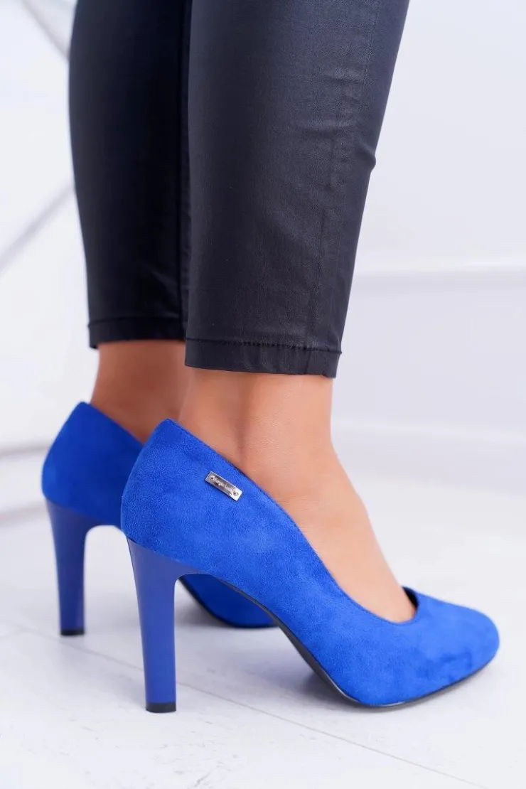 Discount Buty Sergio Leone Czółenka damskie Na Słupku Sergio Leone Zamsz Indygo Campbell