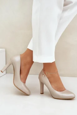 Discount Buty Sergio Leone Czółenka Damskie Na Słupku Sergio Leone Nude Perła Campbell