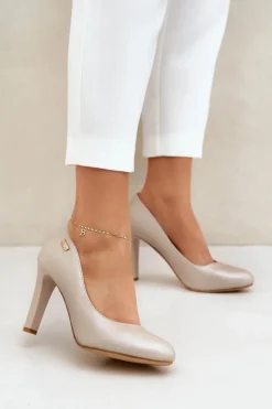 Discount Buty Sergio Leone Czółenka Damskie Na Słupku Sergio Leone Nude Perła Campbell